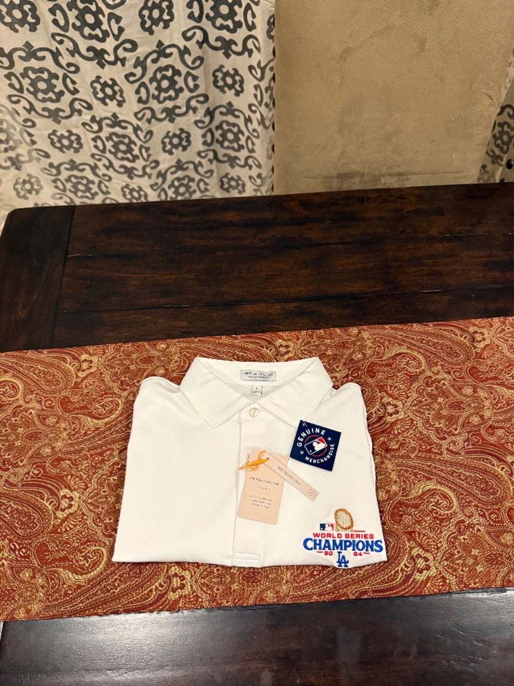 Limited Edition Peter Millar Men's Large White 2024 LA Dodgers World Series Polo